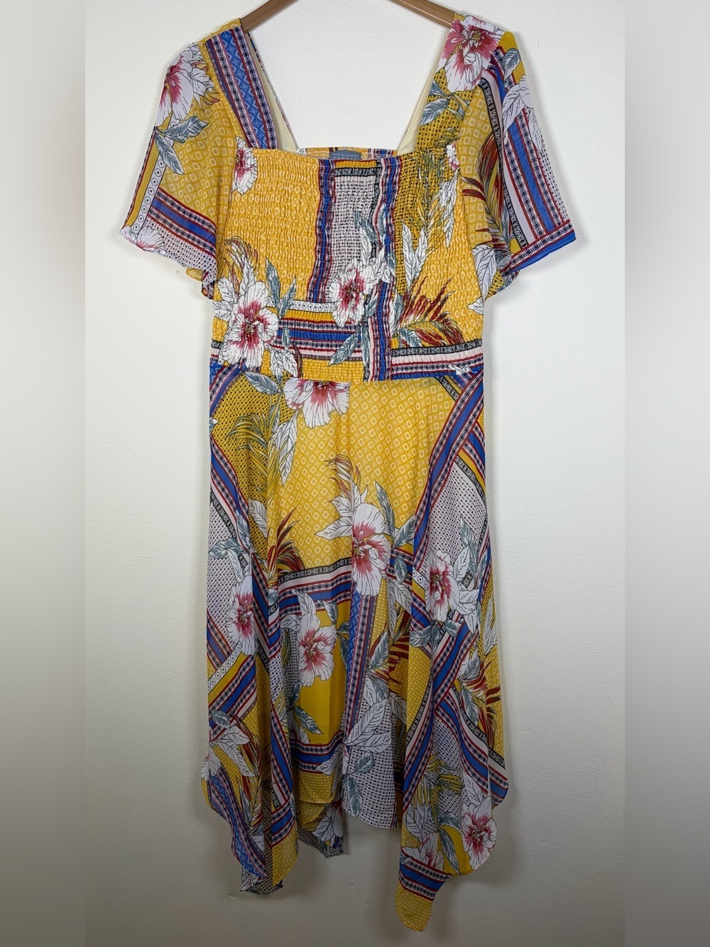 Rabbit Rabbit Rabbit Designs Floral Smocked Handkerchief Hem Dress Size 10 Boho